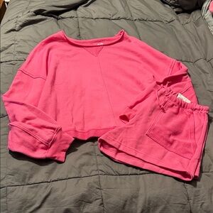 Pink Cropped Sweatshirt and Shorts Set